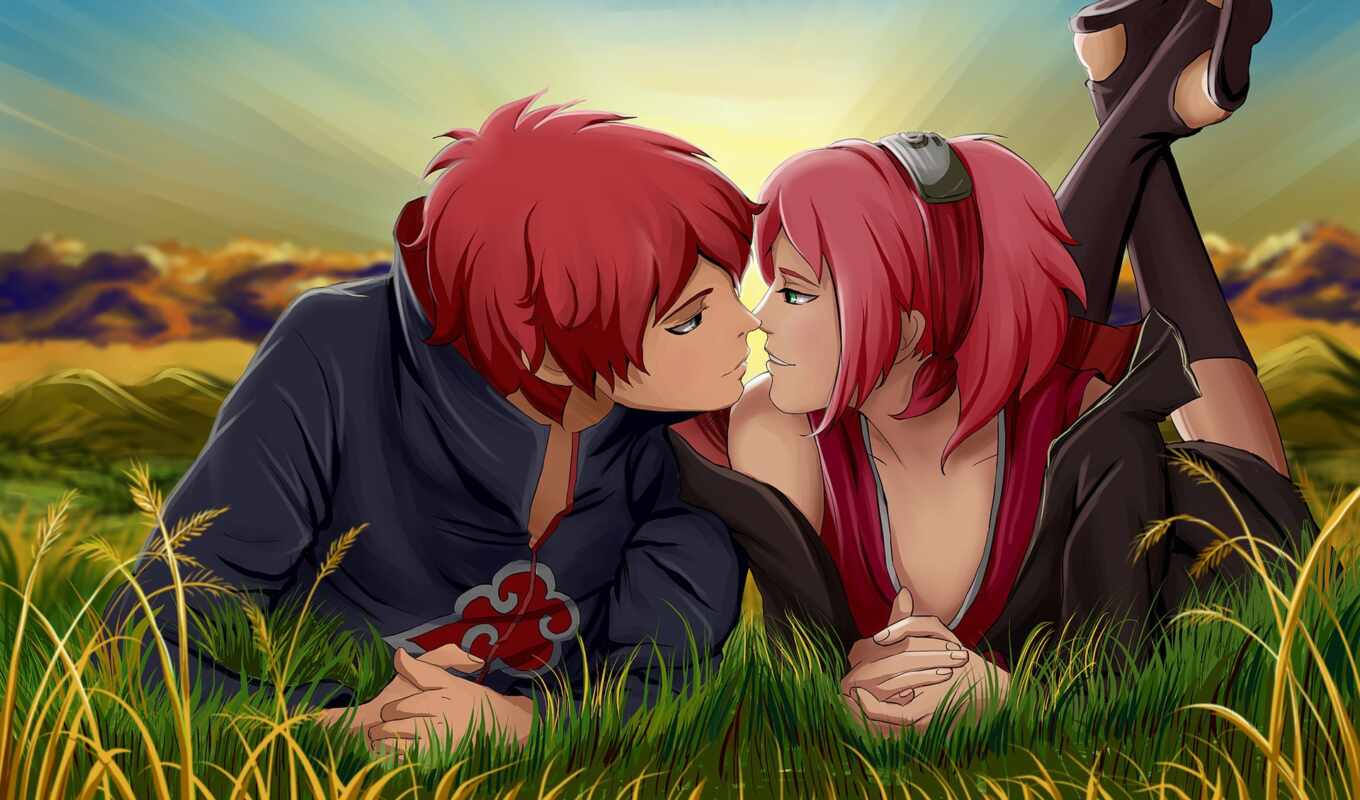 love, anime, couple, kiss, a kiss, cartoon, romantic