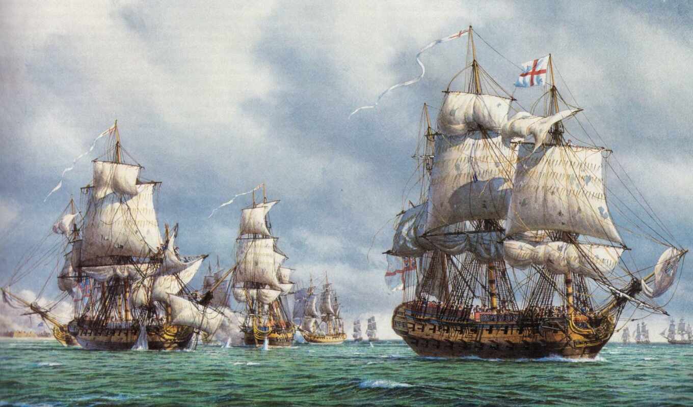 picture, ship, painting, marine, battle, wave, sailboat, brig, pike, schooner, snastit