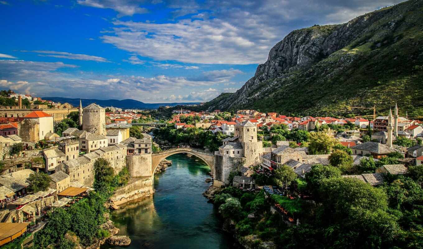 city, Bridge, river, old, mostar, herzegovina, bosnia, bosnia, herzegovina
