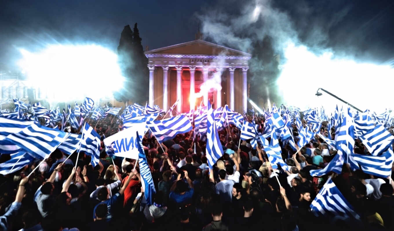 many, night, people, rally, greece, greece, elections, flags