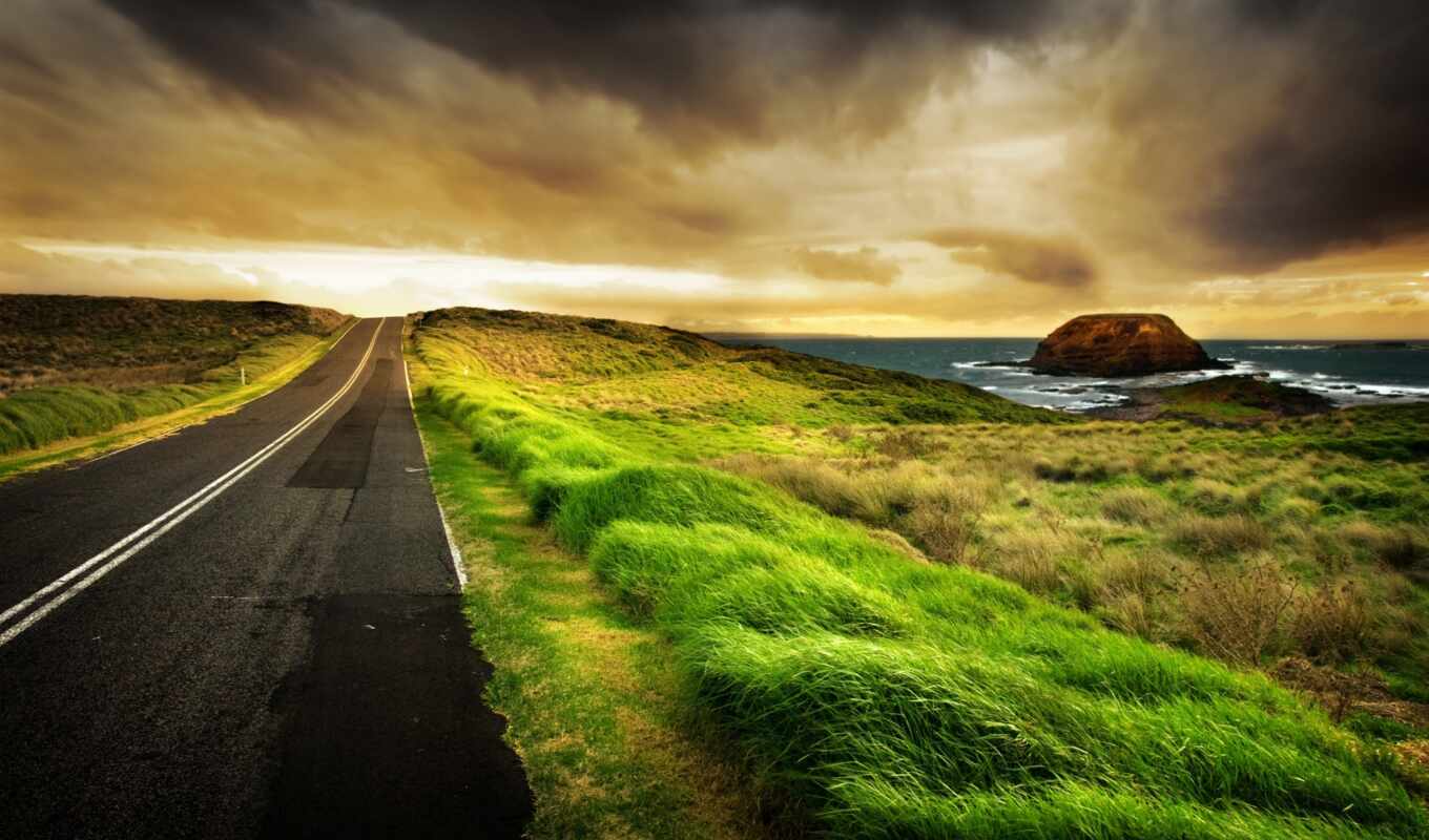 landscapes-, high, grass, water, road, roads, quality, ocean, permissions