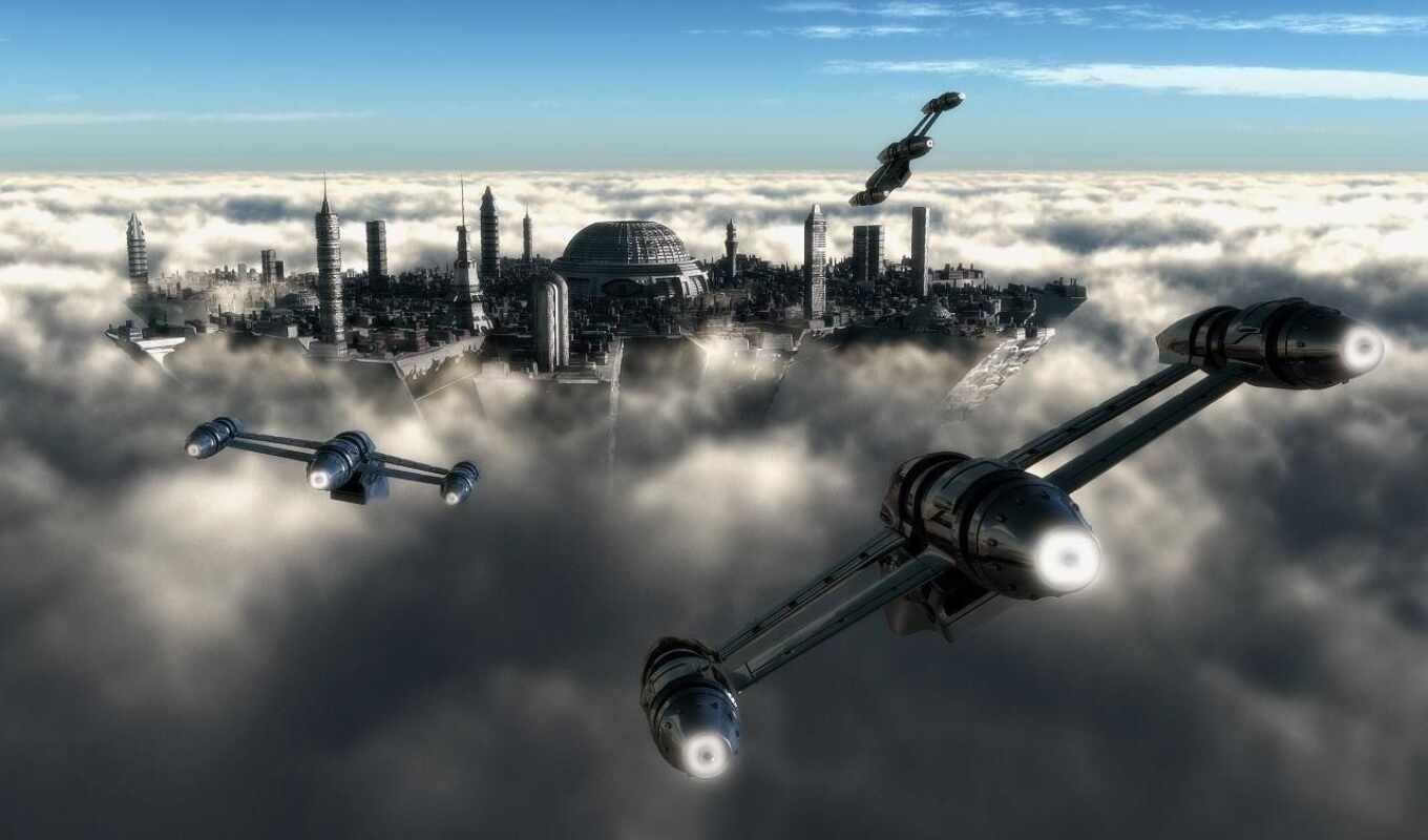 picture, city, have, cloud, fantasy, planets, giant, gas