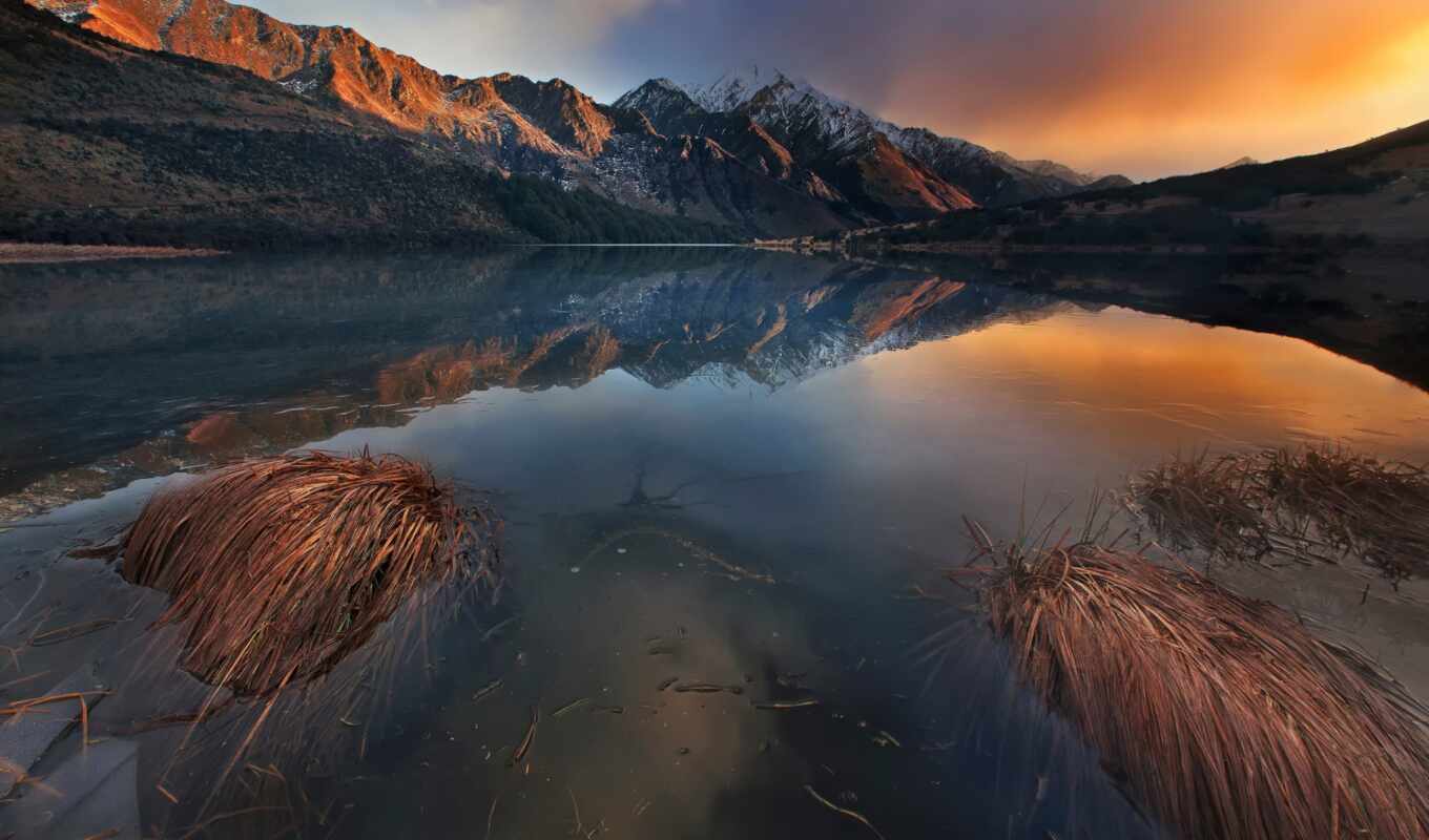 lake, mountain