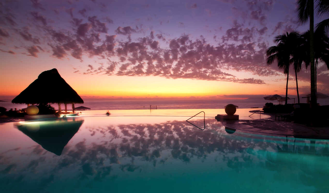 sunset, swimming pool, resort, maldive