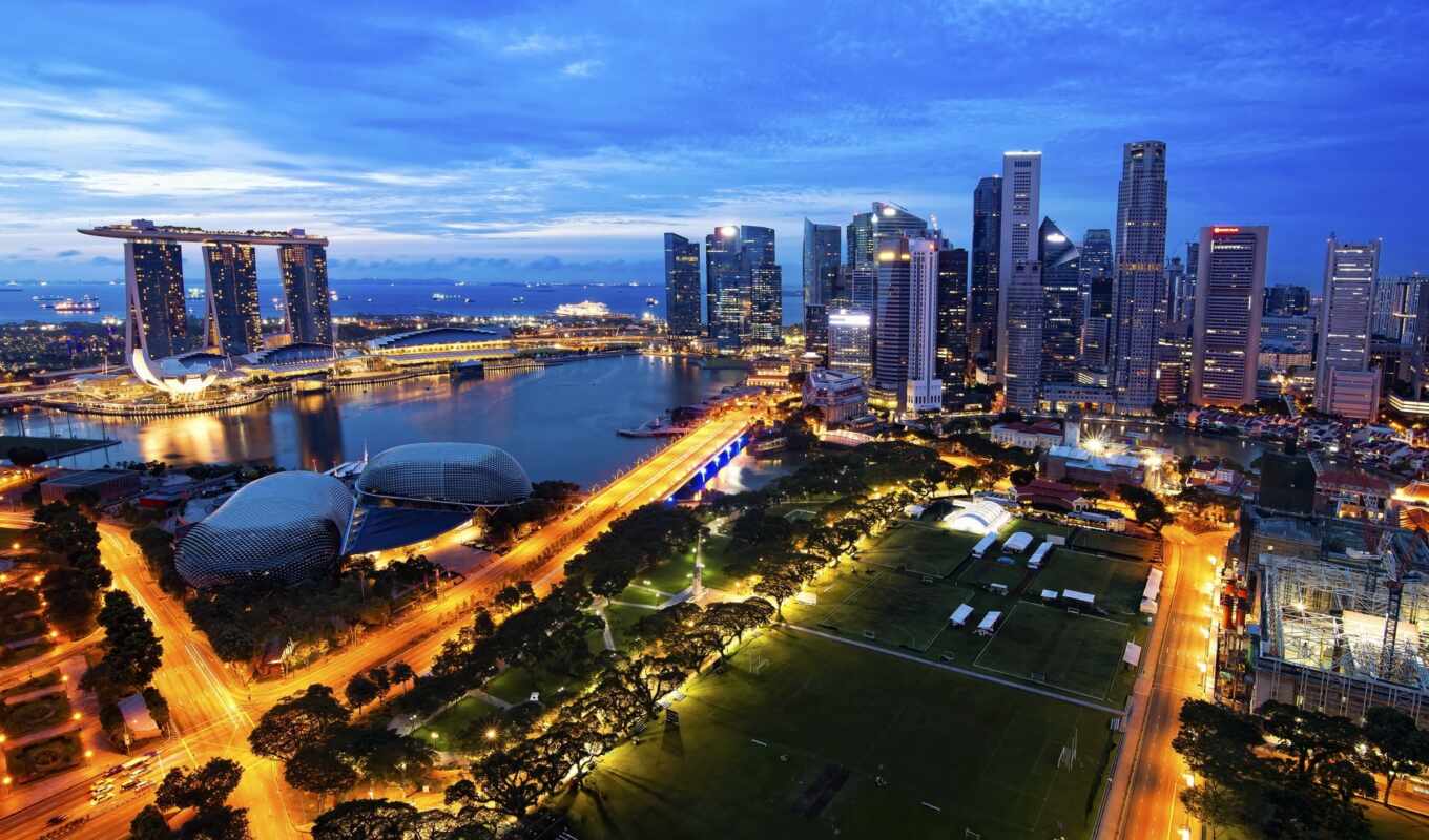 город, ночь, cityscape, building, skyline, singapore