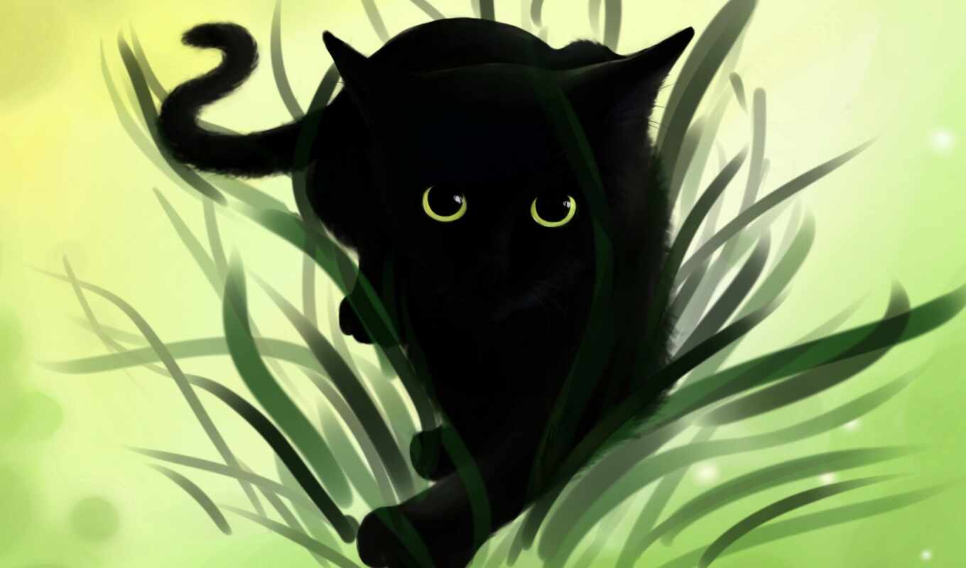 black, девушка, кот, branch, drawing, размытость