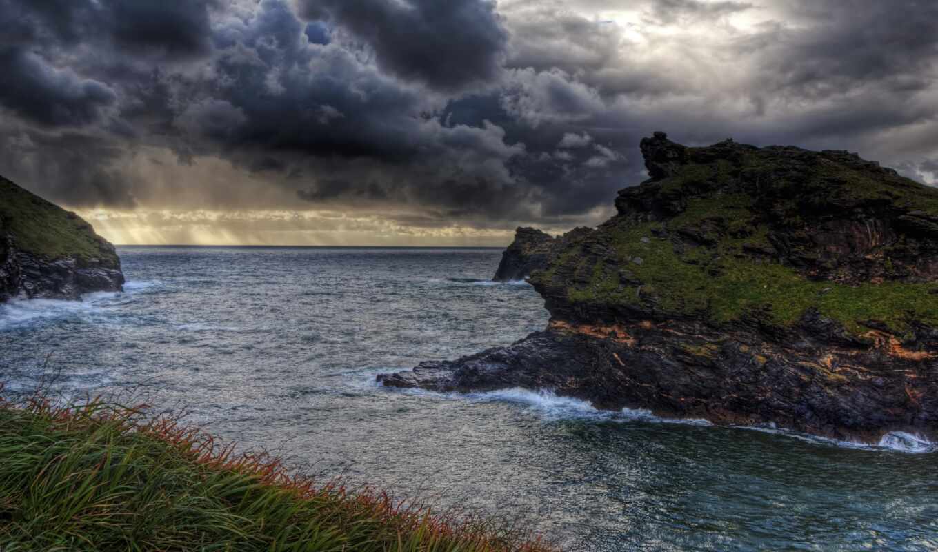 природа, небо, картинка, water, англия, побережье, cornwall