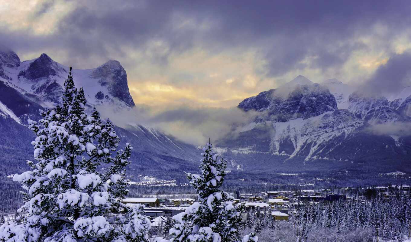 природа, телефон, mobile, снег, winter, канадский, горы