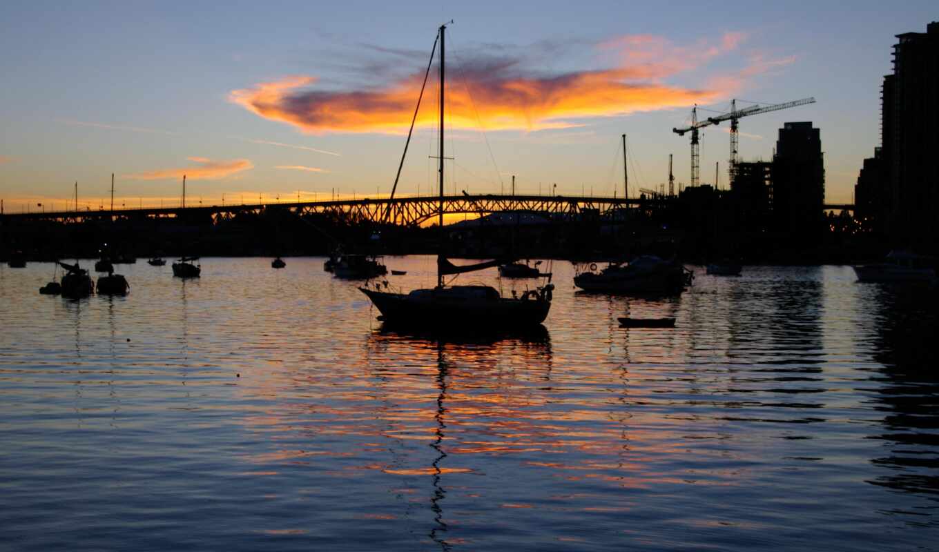sunset, beautiful, a boat, against, coverage, bateau
