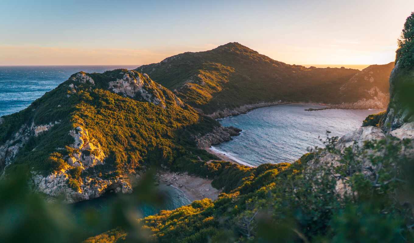 photo, sunset, water, beach, sea, island, cruise, greece, corfu, afiona