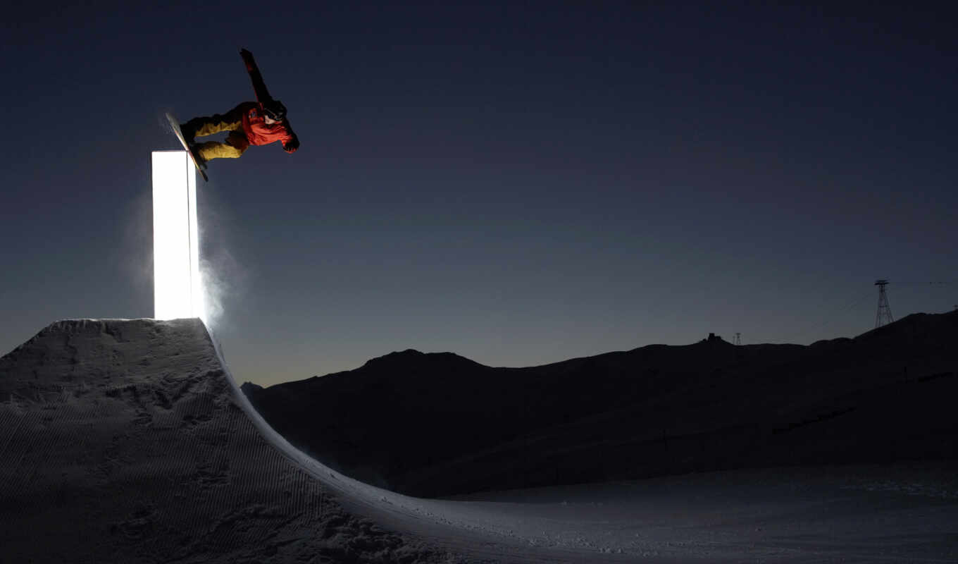картинку, картинка, свет, ночь, сноуборд, сноубординг, трамплин
