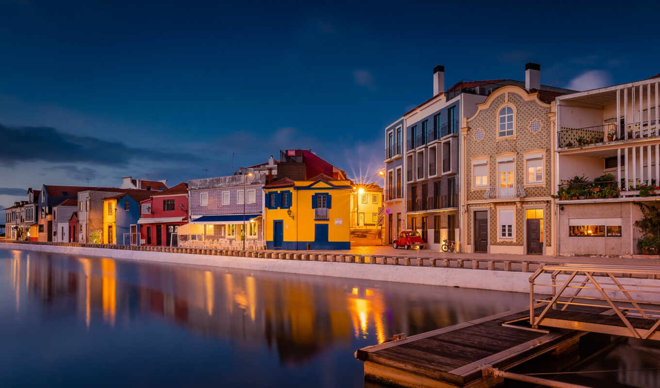 house, hotel, canal, pier, garden, river, build, travel, portugal