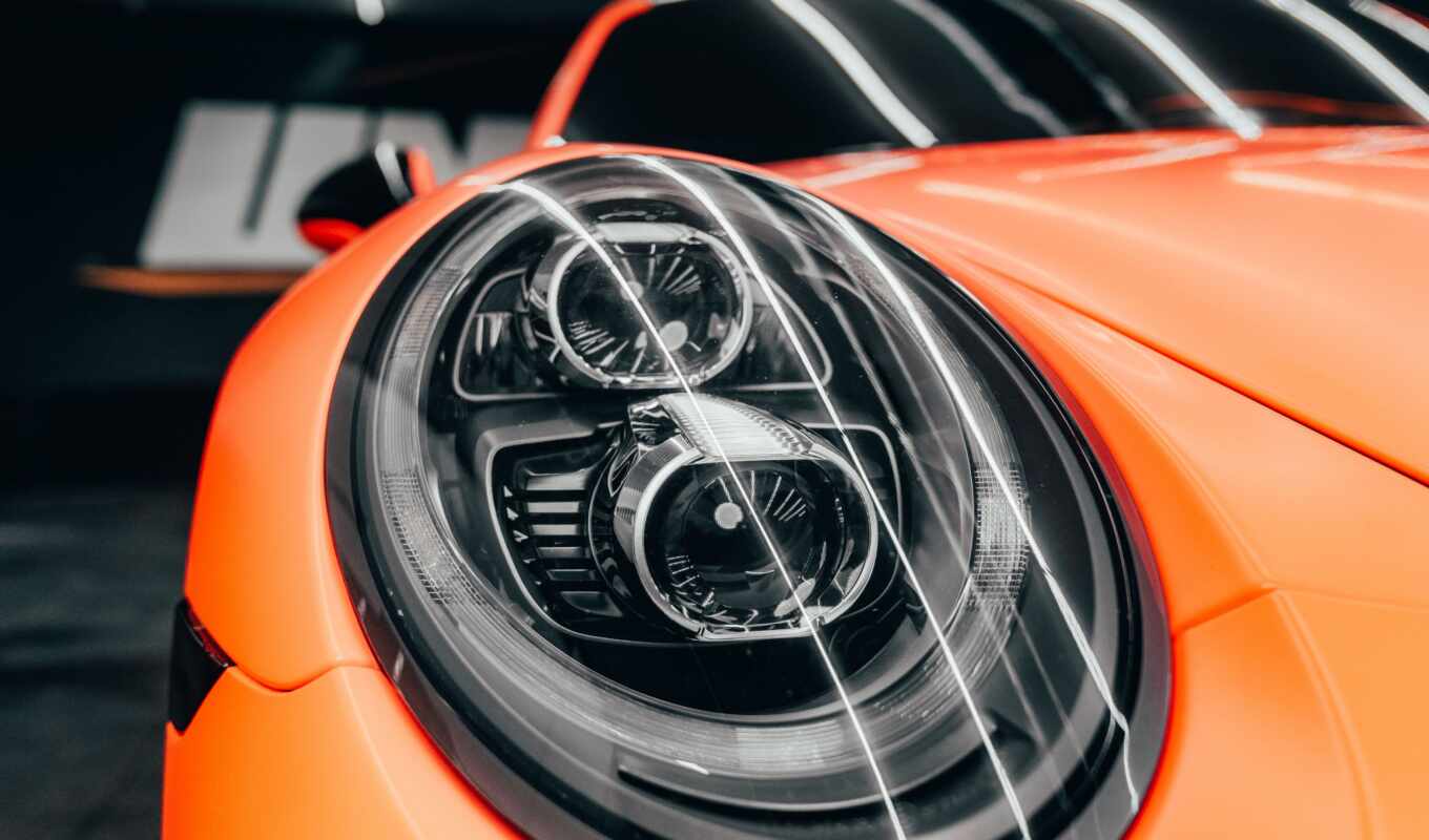 mobile, view, car, Porsche, orange, headlight