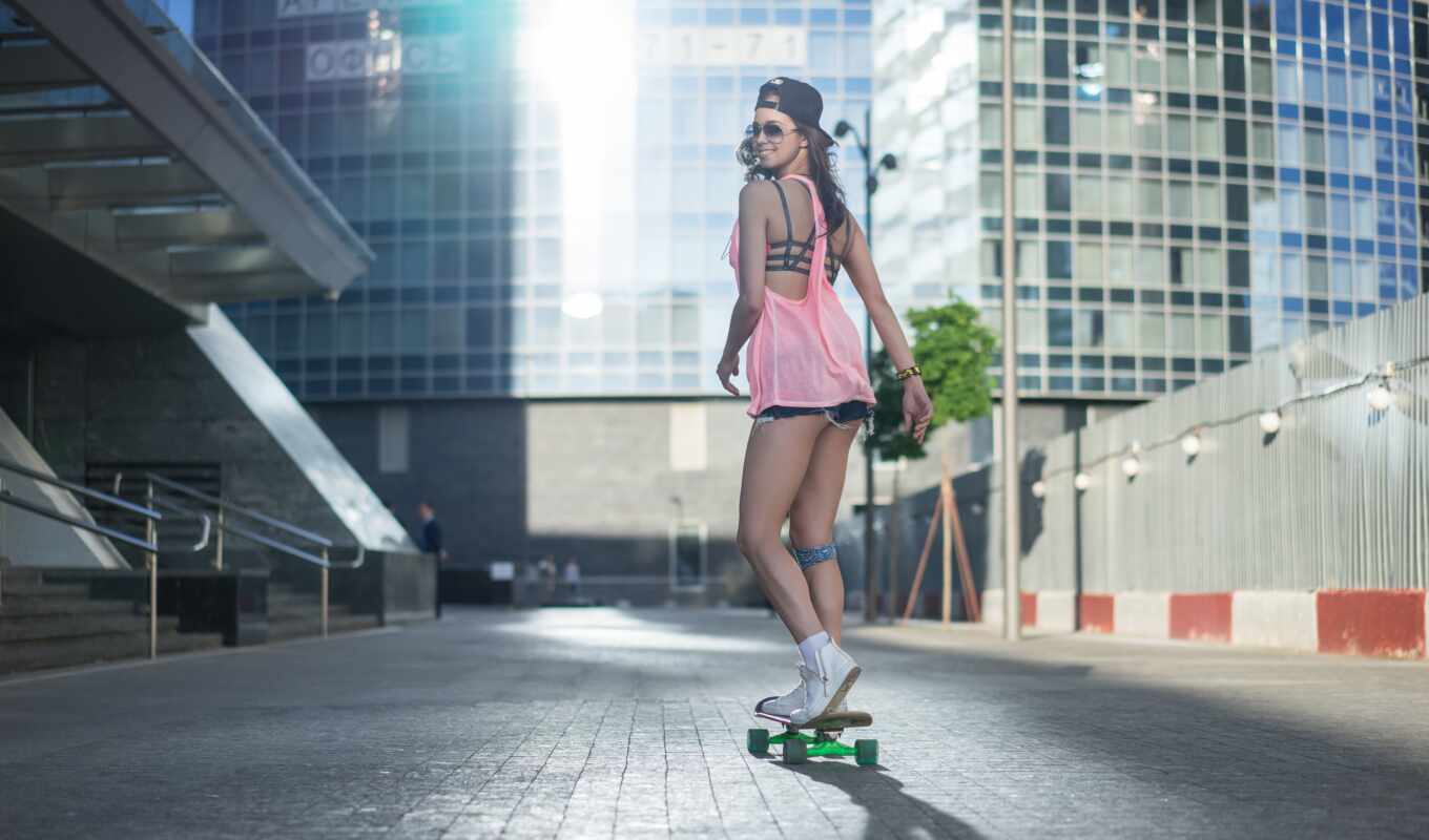 девушка, город, модель, leg, женщина, skateboard, стиль