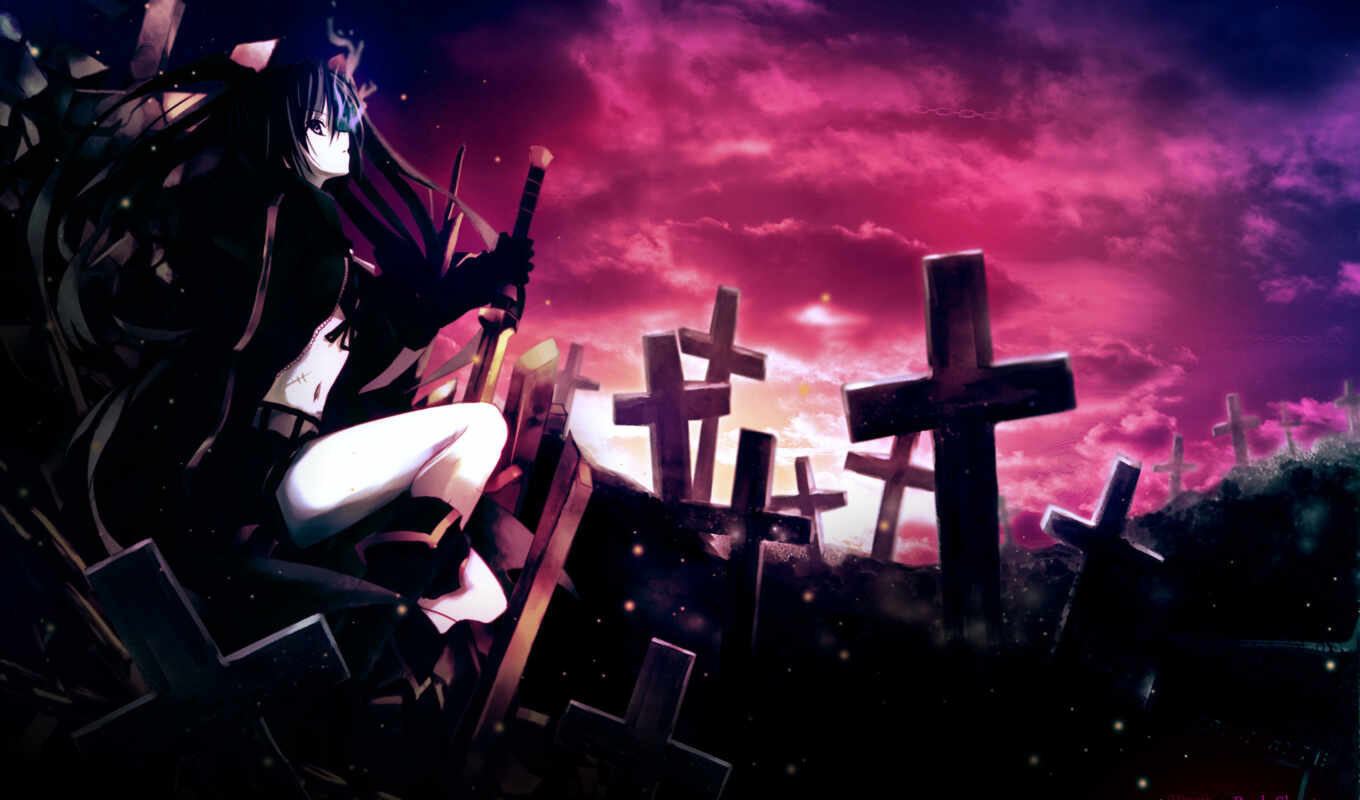 anime, rock, shooter, thinking, cemetery