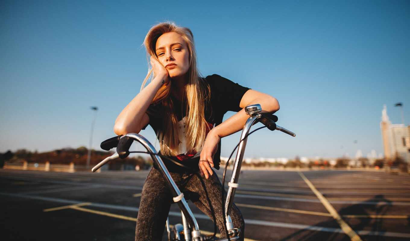 photo, girl, woman, background, model, gallery, jean, bicycle, rare, bicicle