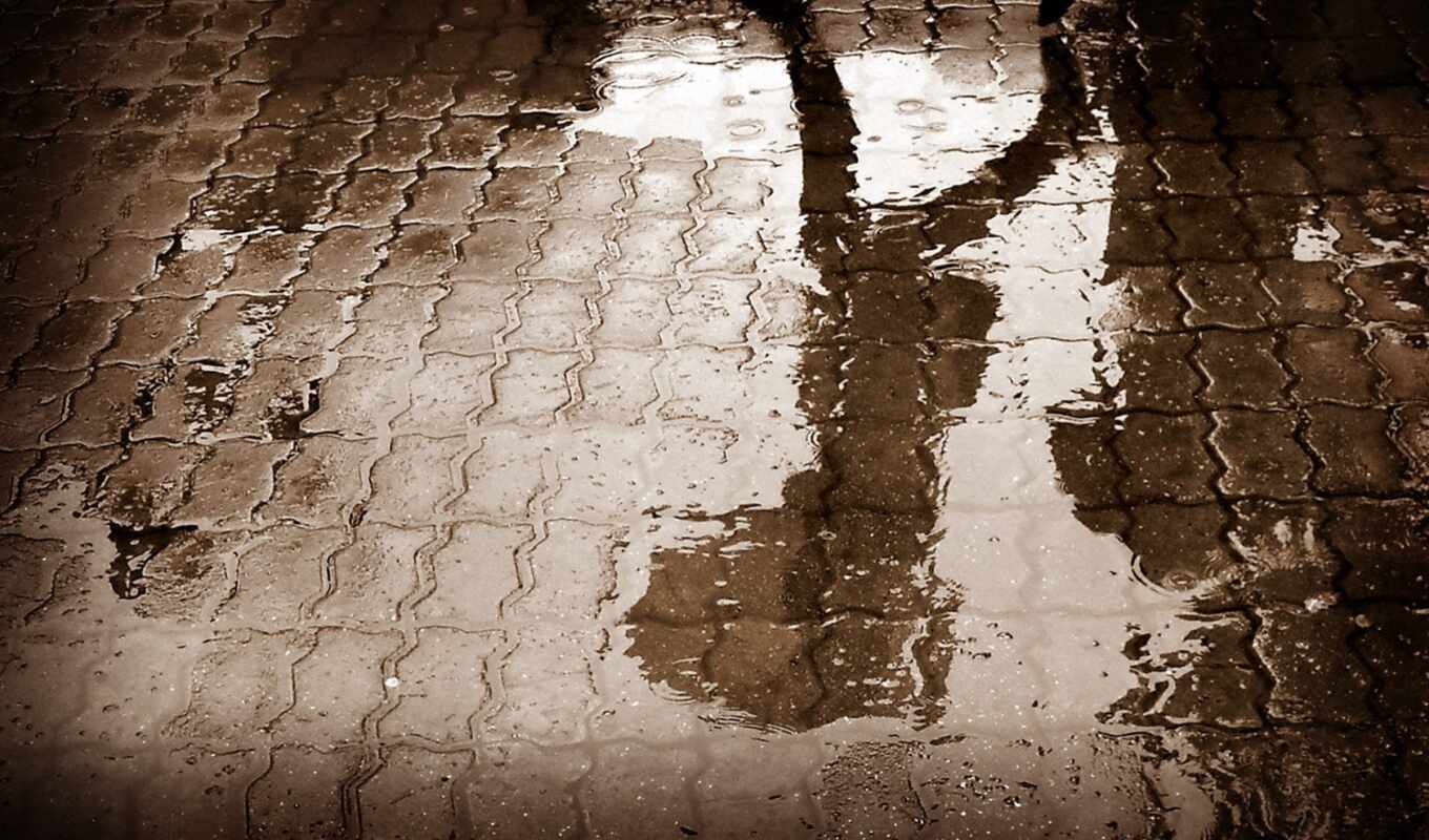 дождь, water, дорога, shadow, асфальт, отражение