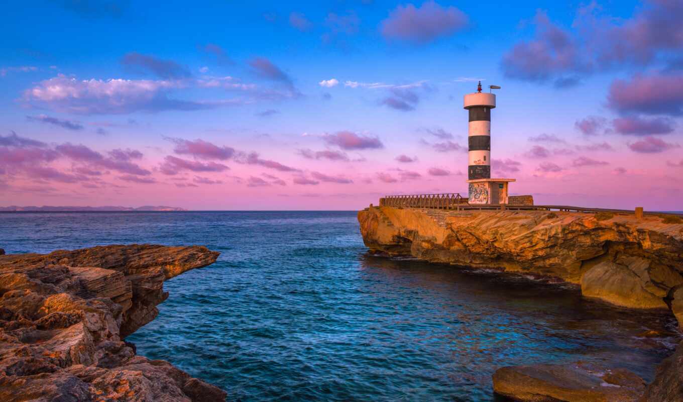 nature, sky, sunset, rock, landscape, sea, lighthouse, sunrise, Spain, bay