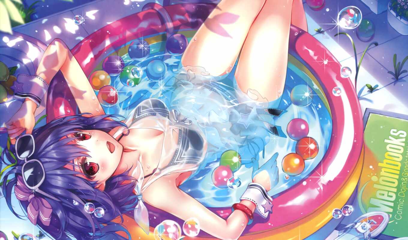 аниме, бассейн, девушка, искусство, плавание
