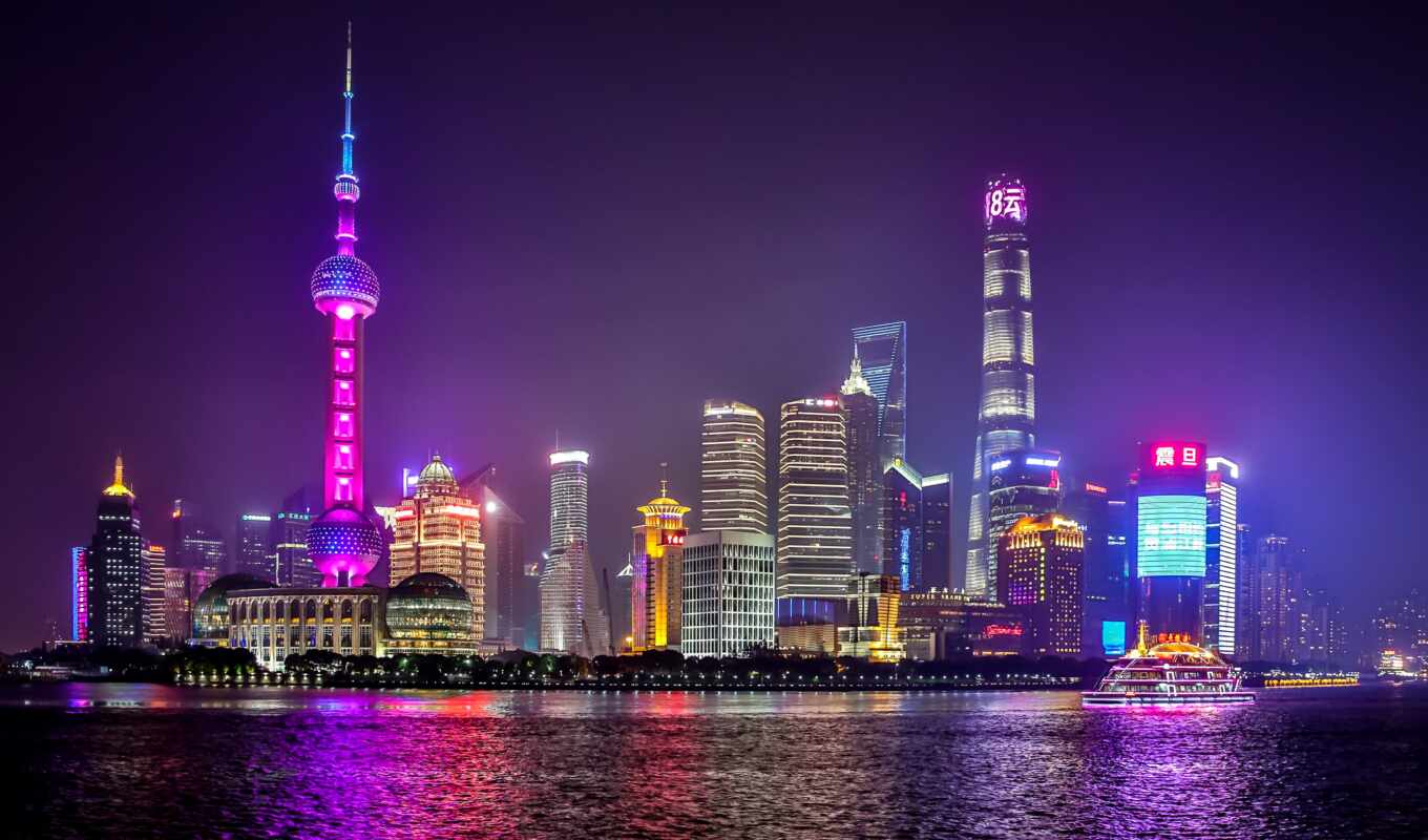город, ночь, bar, башня, neon, shanghai, rouge, china, smartphone