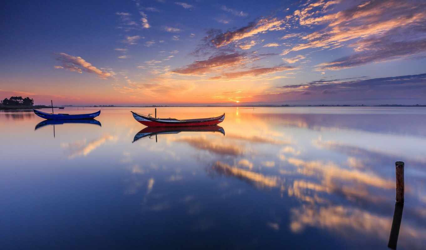 sky, sunset, water, landscape, sea, cloud, ocean, reflection, a boat, calmness, zdane
