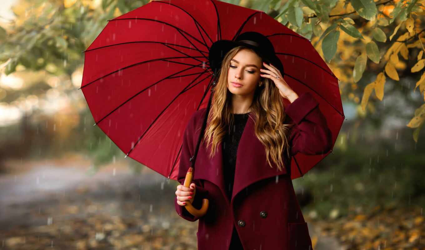 осень, зонтик, шубка