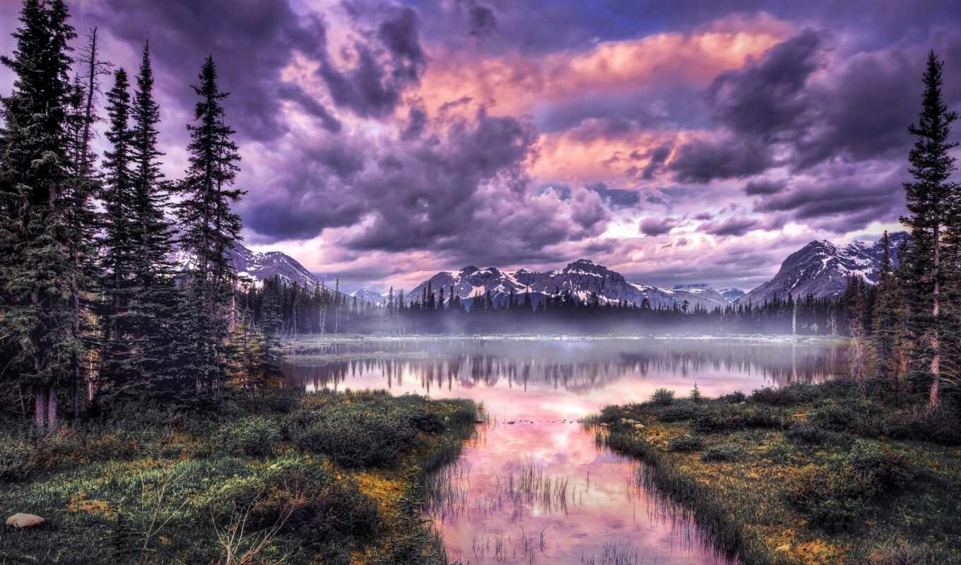 озеро, landscape, chmury