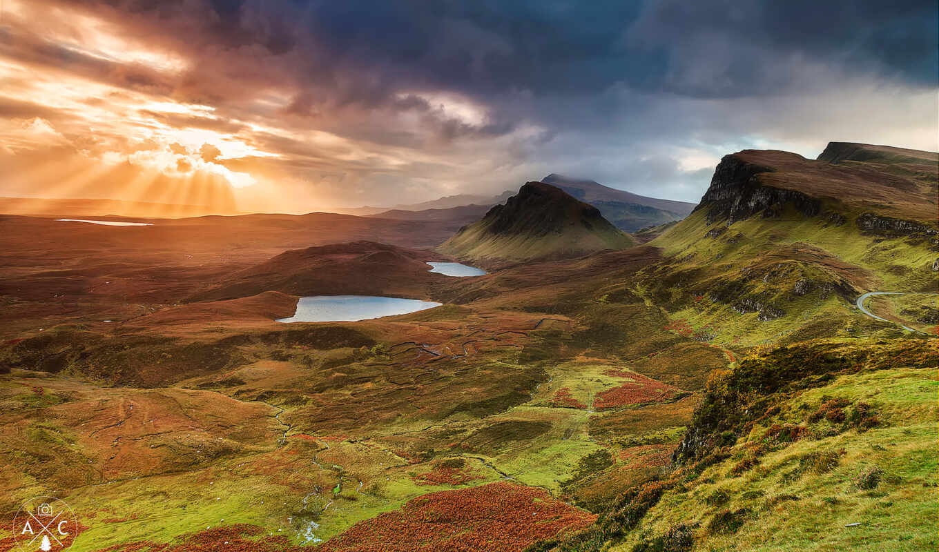 природа, sun, трава, гора, landscape, остров, hill, шотландия, scotia, scottish, skye