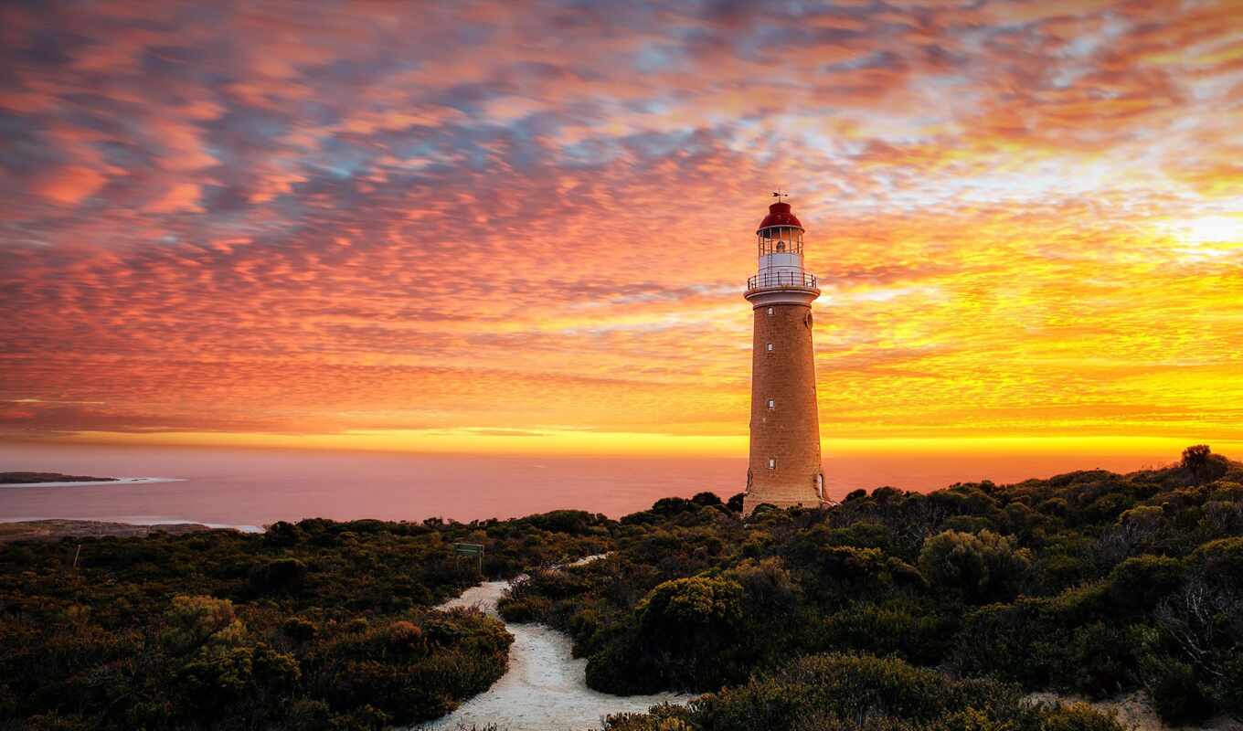небо, закат, австралия, landscape, море, long, lighthouse, облако, exposure