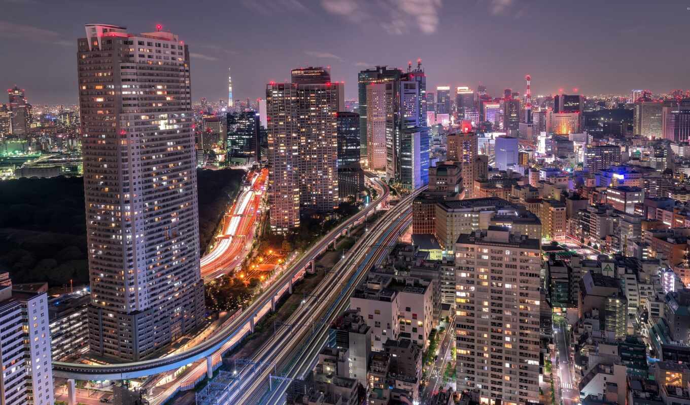 город, ночь, building, skyline, tokyo, япония