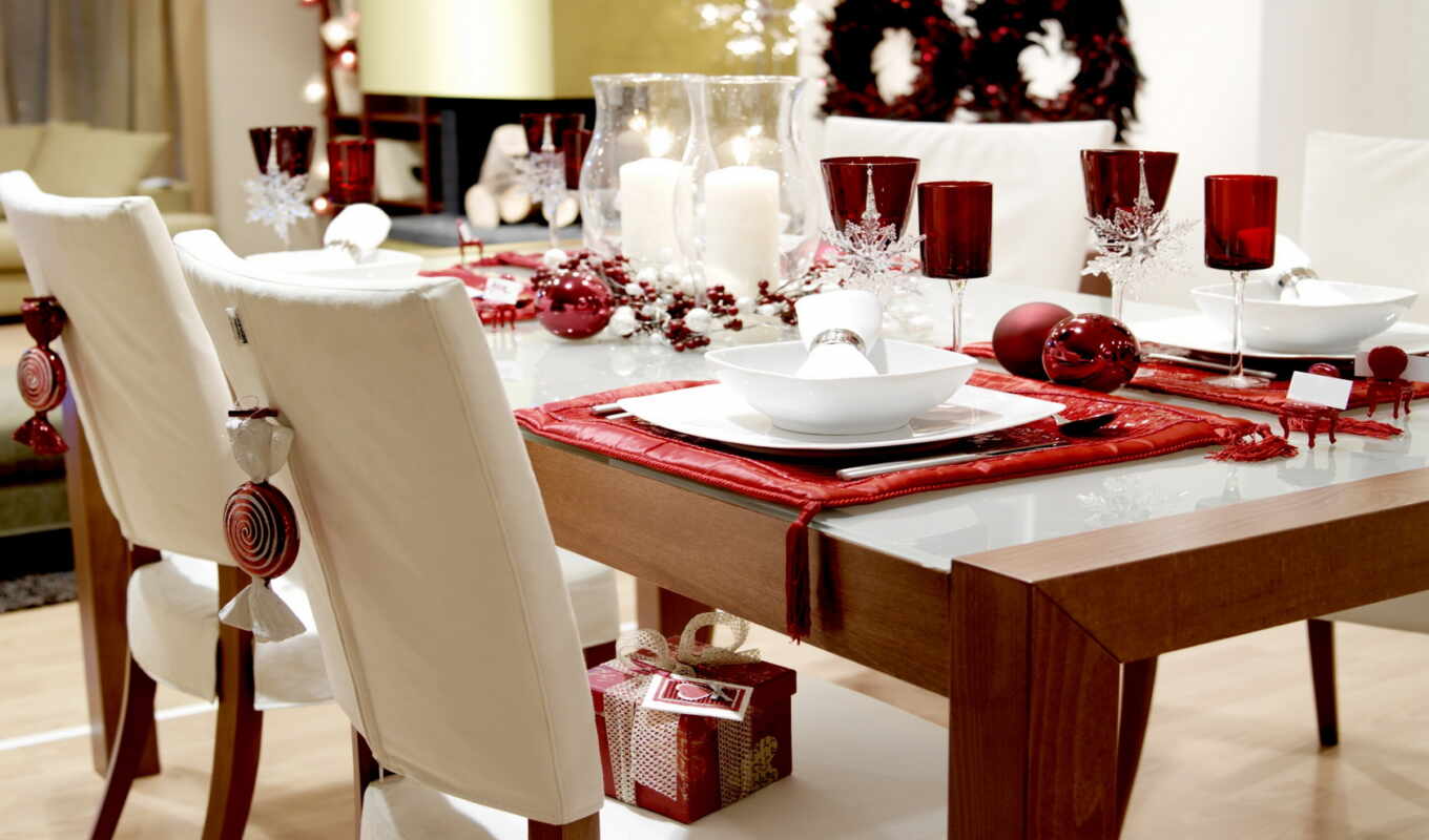 комната, стиль, снежинки, красное, красивое, интерьер, дизайн, свечи, бело, подарок, шары, оформление, бокалы, новогодний, декорация, праздничный, элегантный