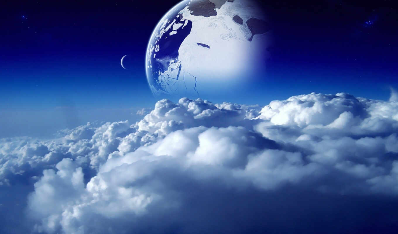 небо, blue, луна, космос, planet, cosmos, oblaka