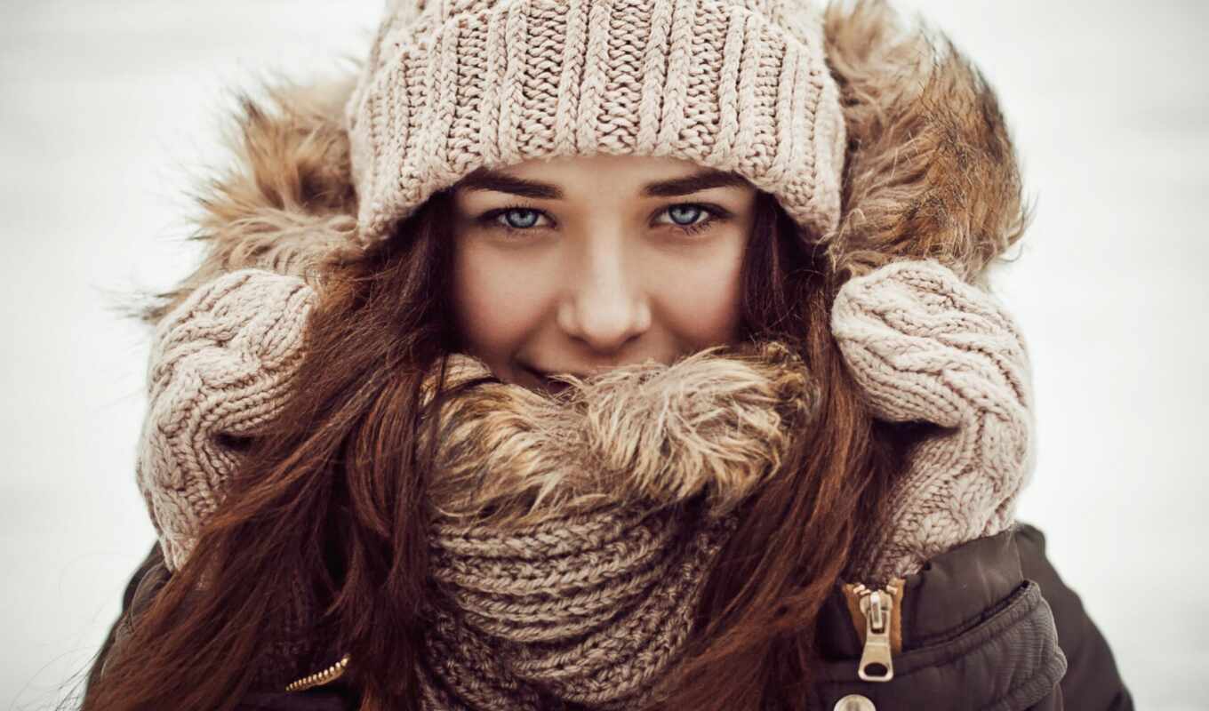 girl, winter, women, a cap, hats, fashionable, gloves, scarf, scarfs, hat, zimniye