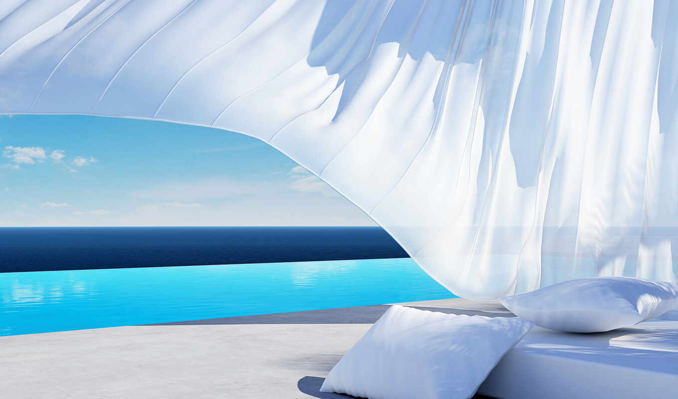 ткань, water, море, кровать, подушки, ocean, shadow, отражение, тег, pillow