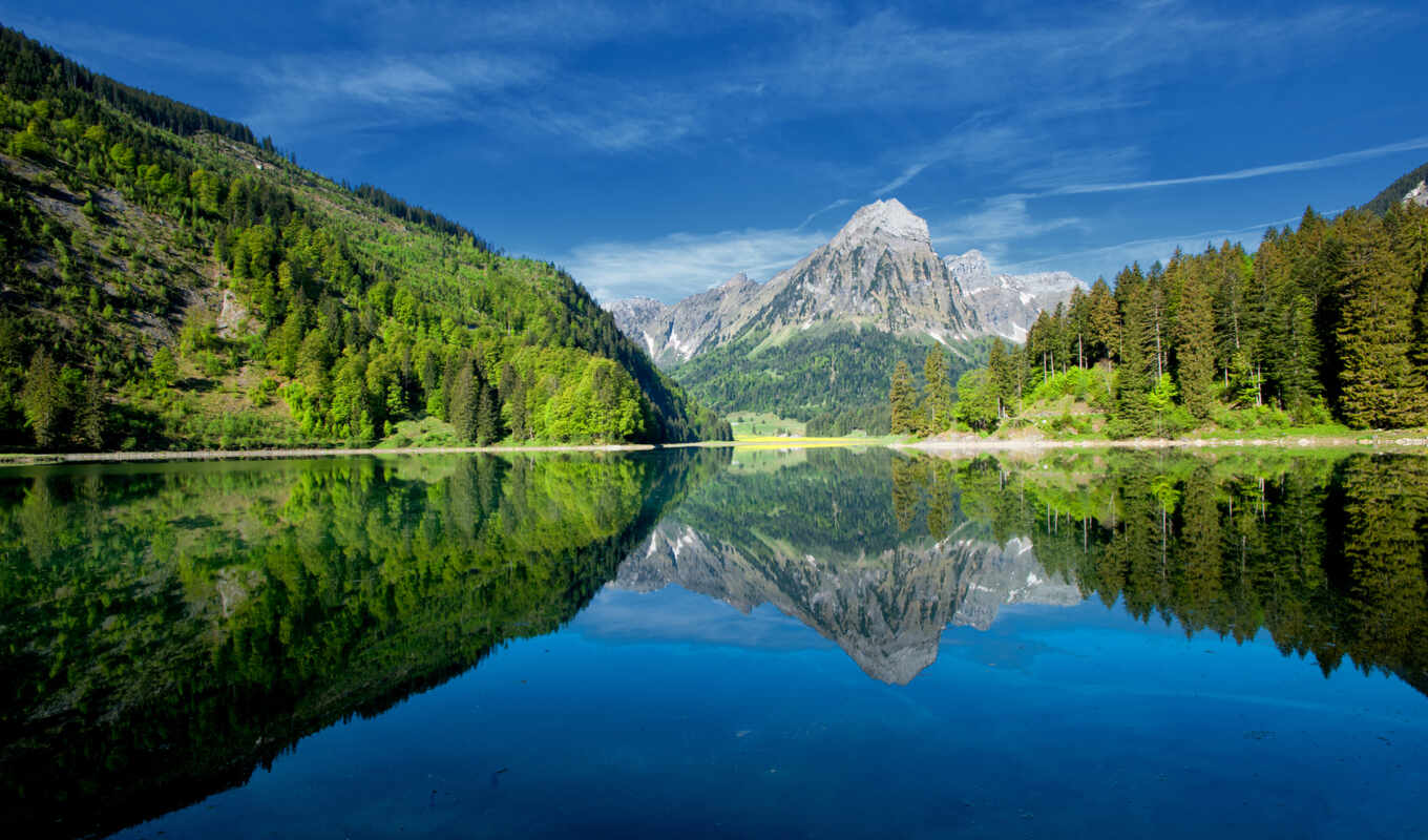 lake, sky, landscapes-, forest, reflection, purity, mountains