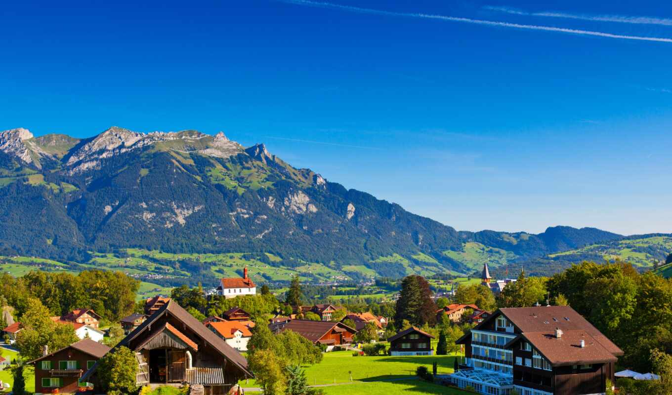 природа, summer, гора, деревня, красивый, swiss, hill, швейцария, альпы, picturesque