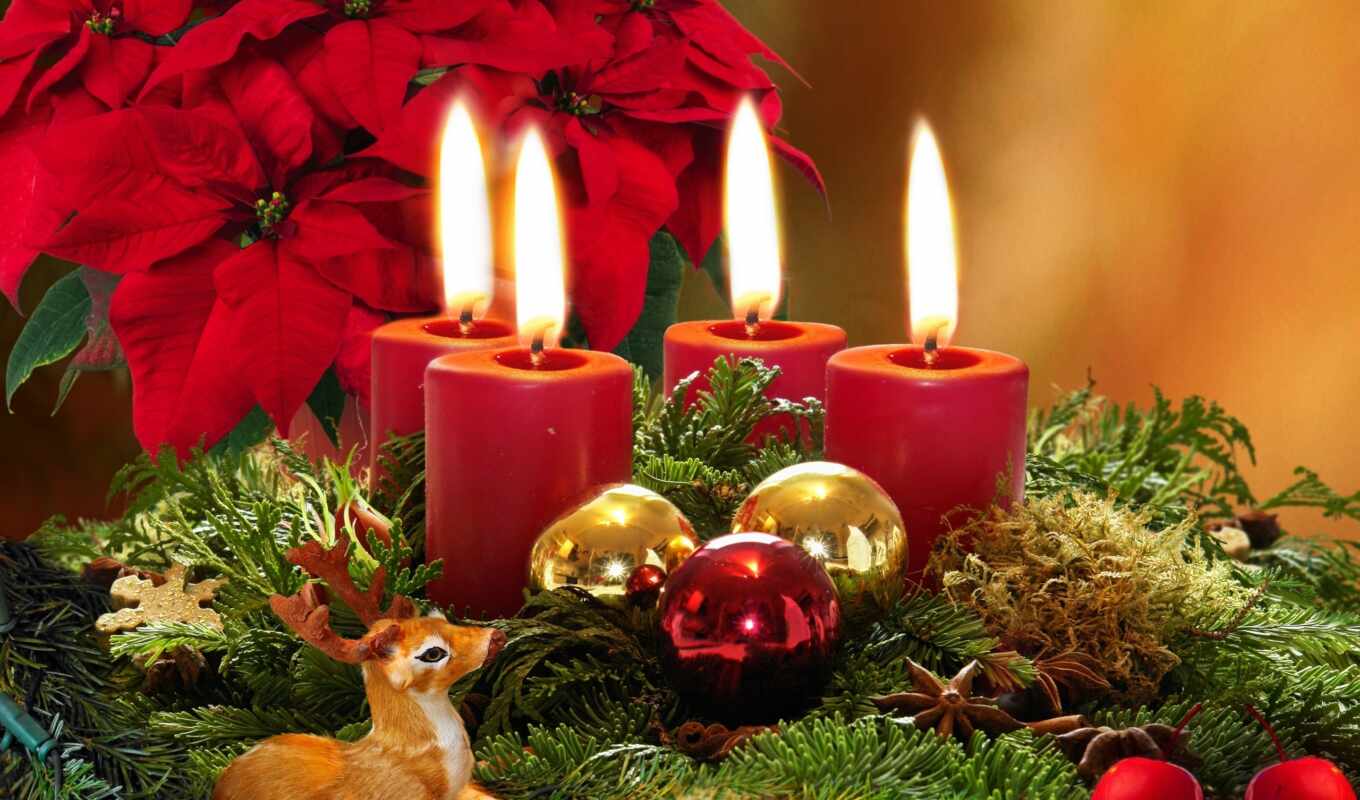 красивые, новогодние, god, дек, новый, рождество, свечи