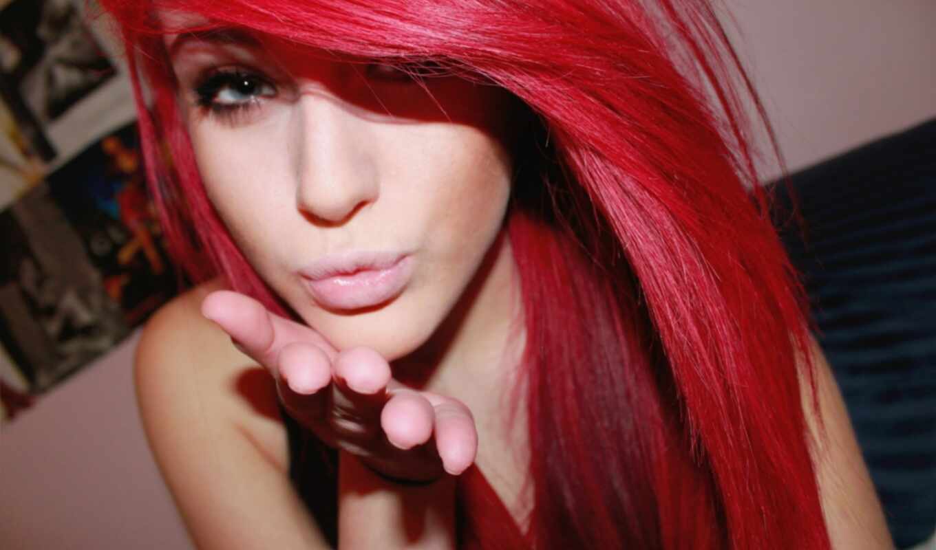 девушка, red, волосы, красное, color