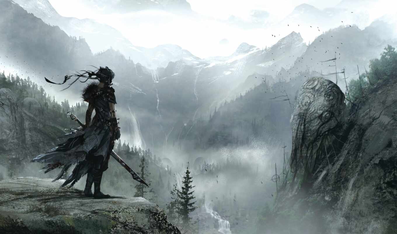 game, a computer, picture, mountain, warrior, sword, cast, hellblade, sacrifice