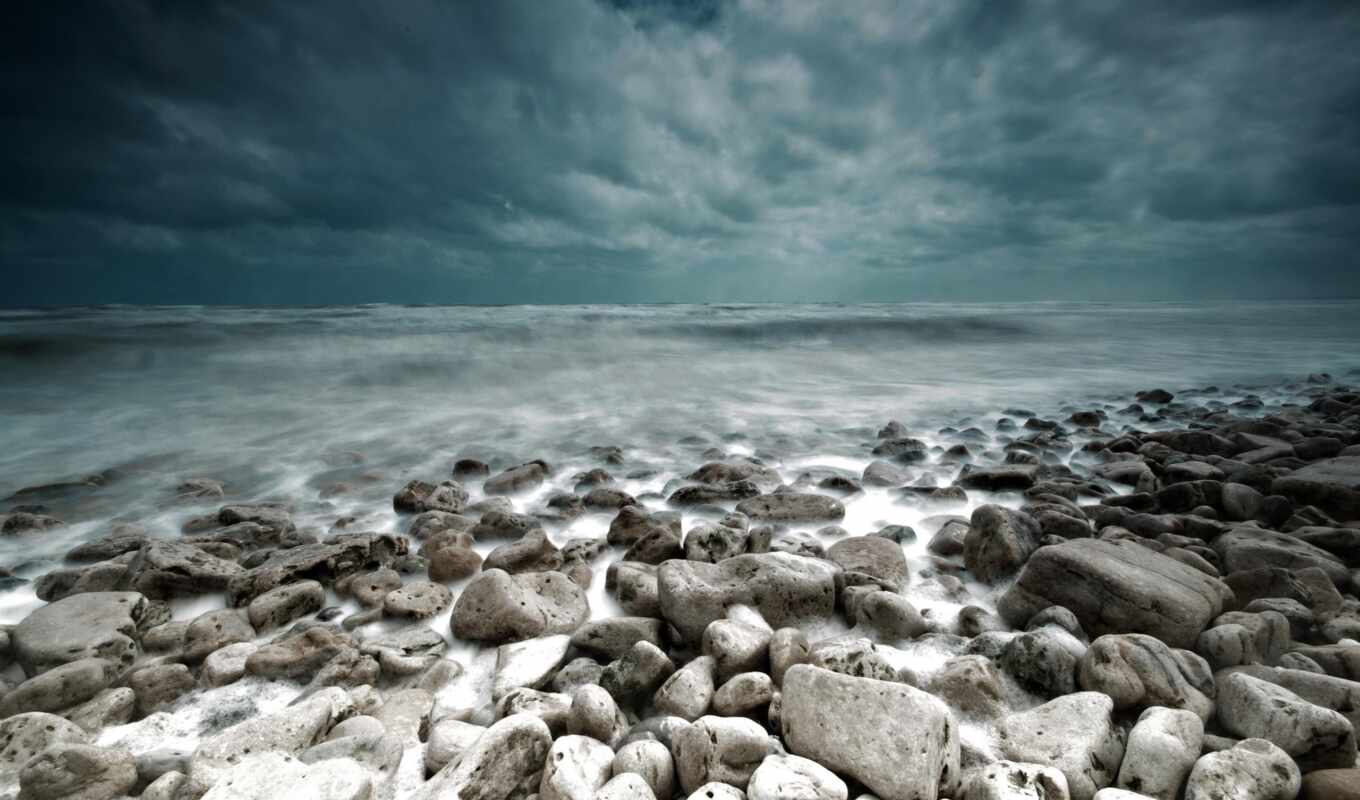 буря, landscape, море, камни, тучи