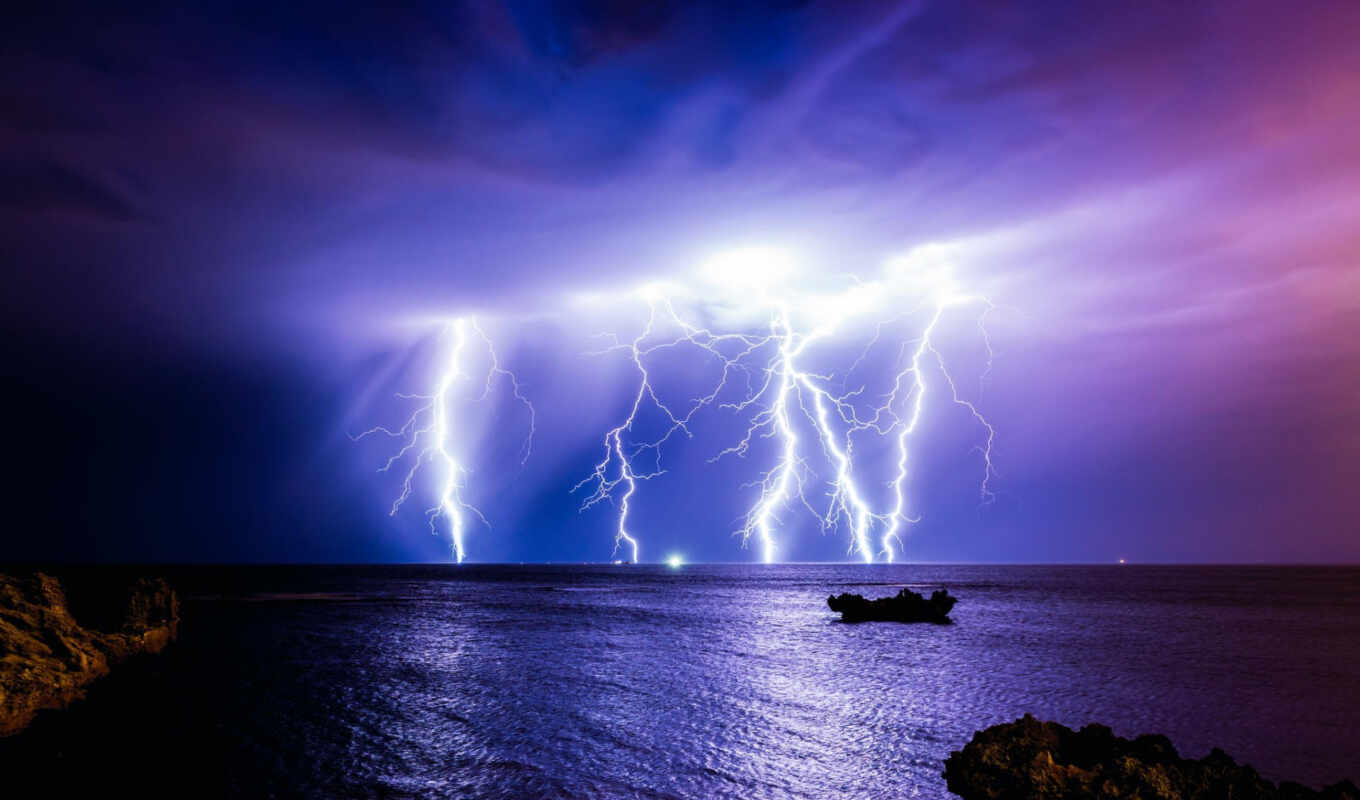 nature, the storm, night, Australia, ocean, lightning, clouds