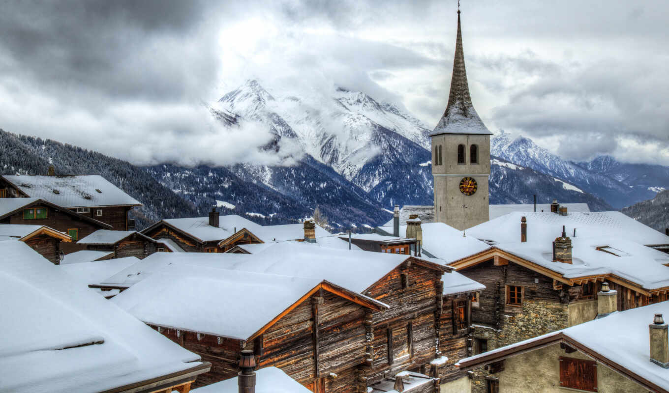 winter, cover, village, Switzerland