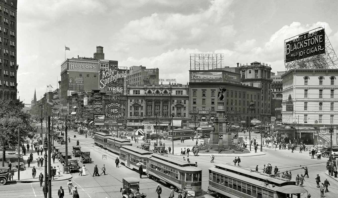 vintage, city, history, build, detroit