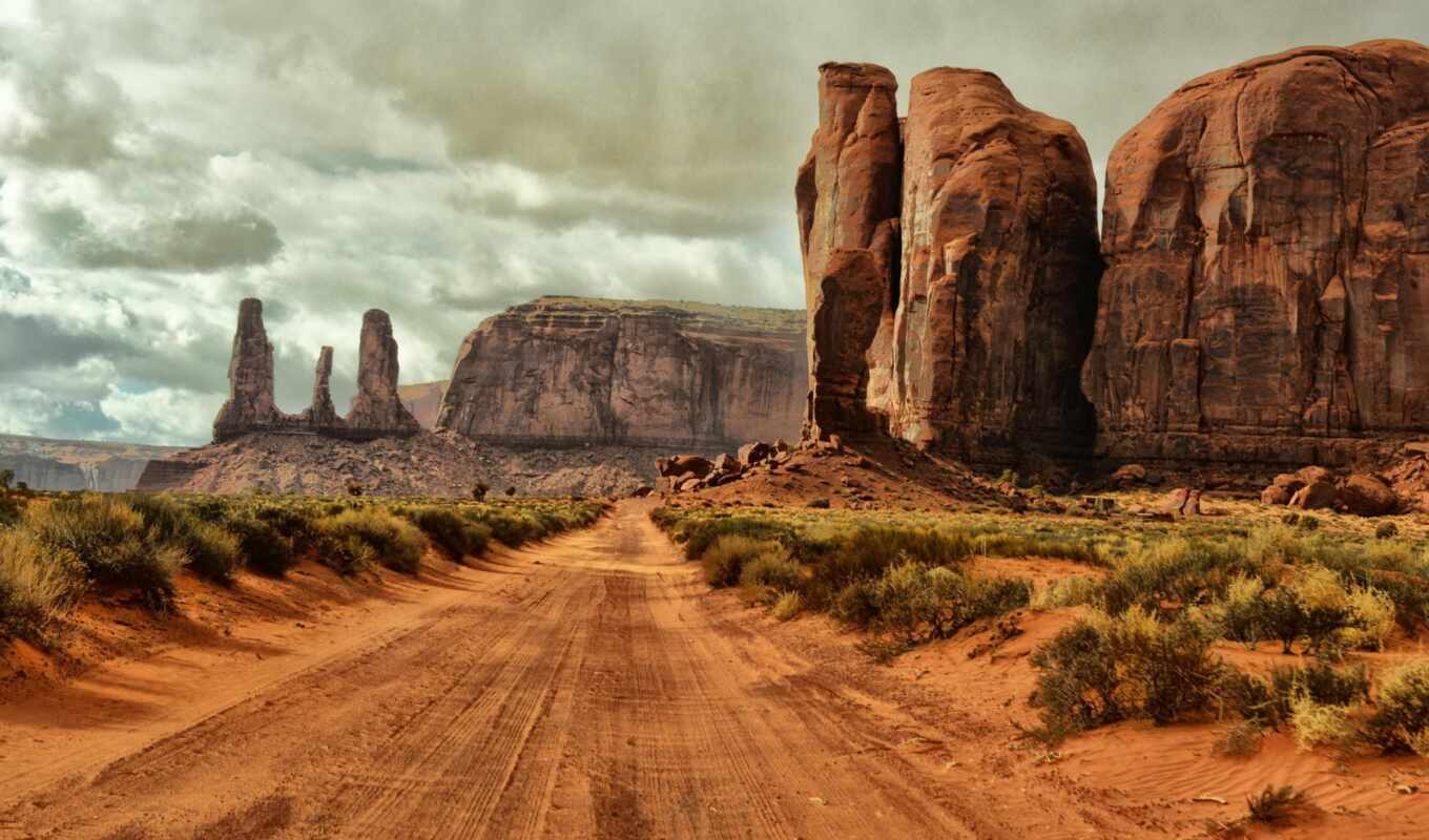 the clouds, sky, landscapes-, road, USA, valley, monument, arizona, monuments