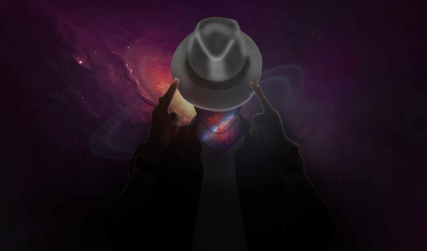 шляпа, мужчина, art, digital, космос, fantasy, galaxy, universe, сюрреализм