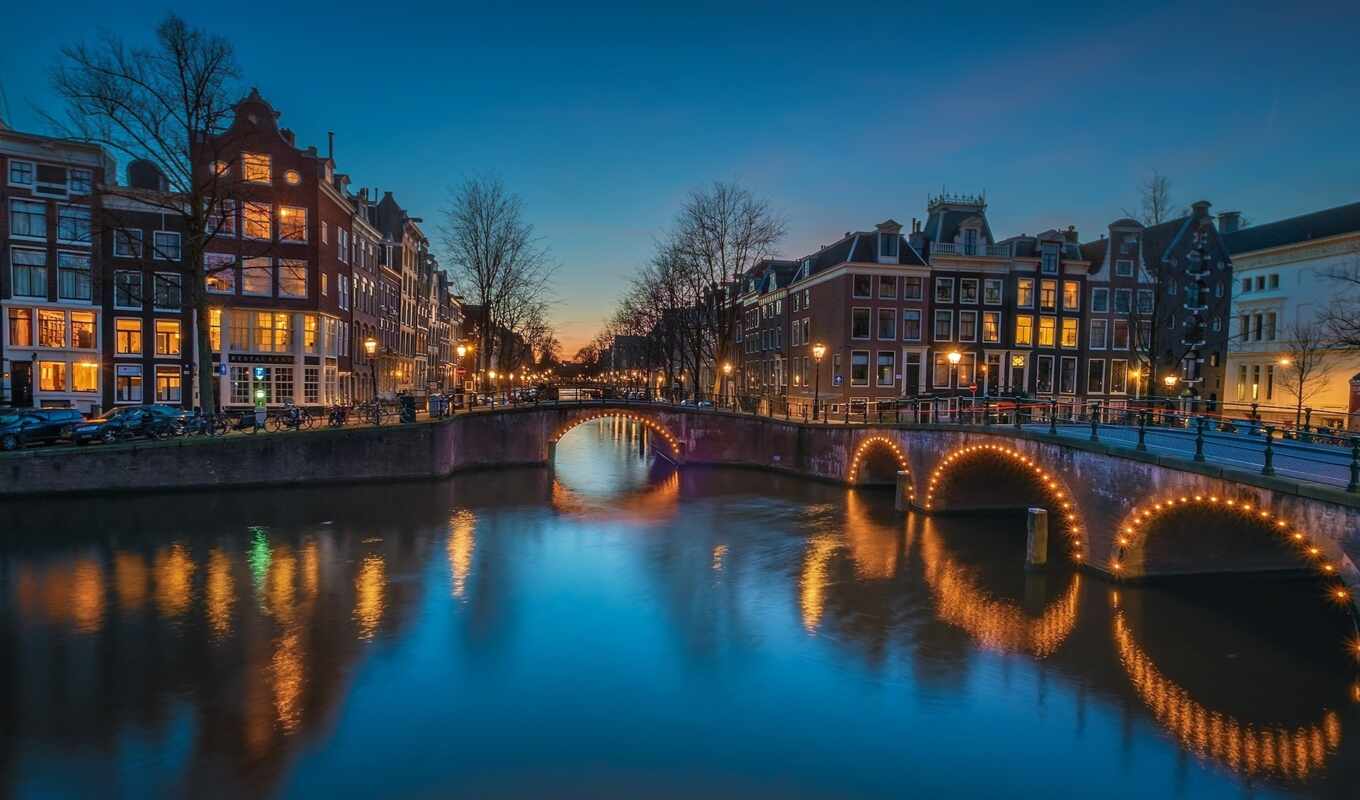 закат, amsterdam, canal