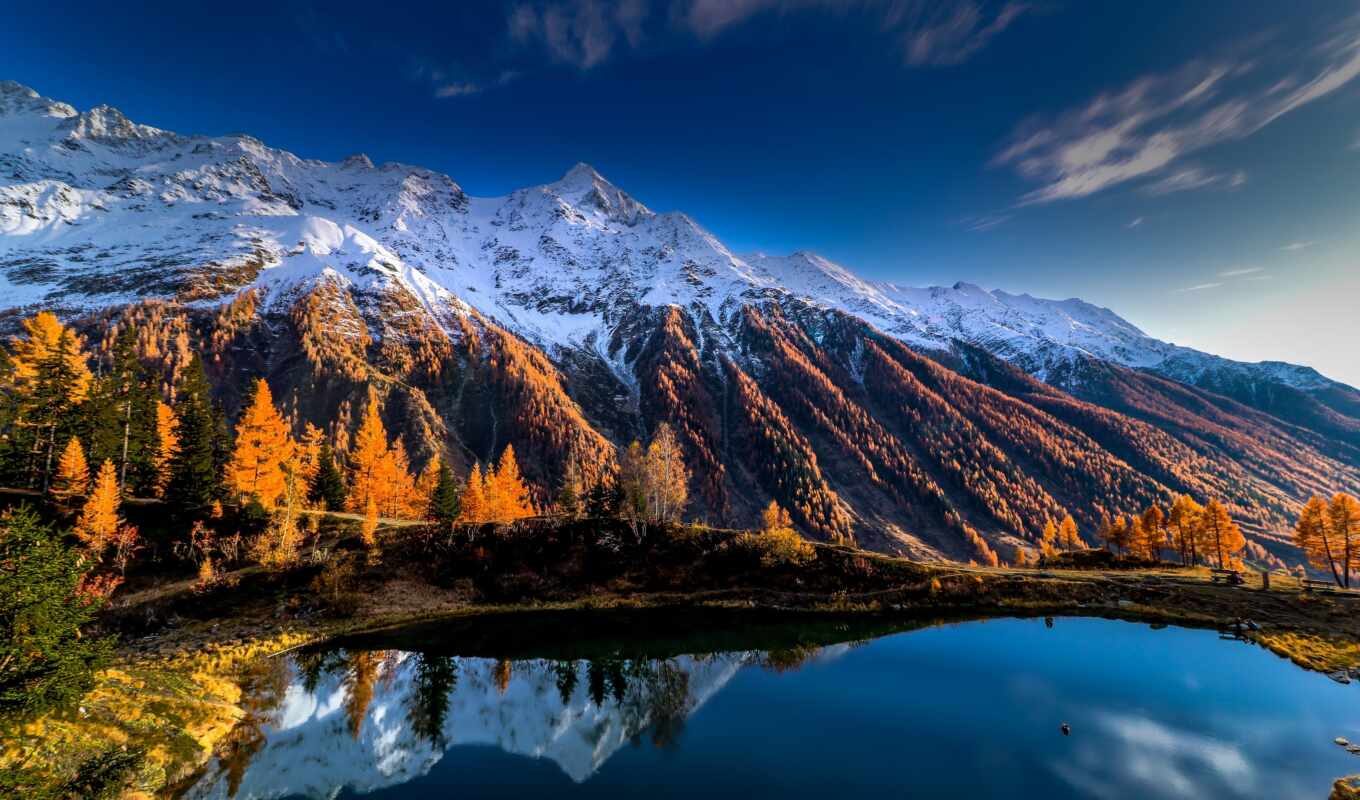 озеро, black, гора, осень, швейцария, альпы, bernese, schwarzsee