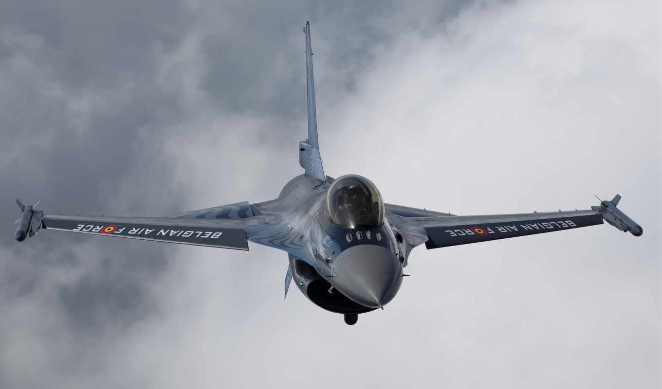 the clouds, sky, picture, picture, plane, the fighter, flight, with the button, mice, general, dynamics, combat, falcon