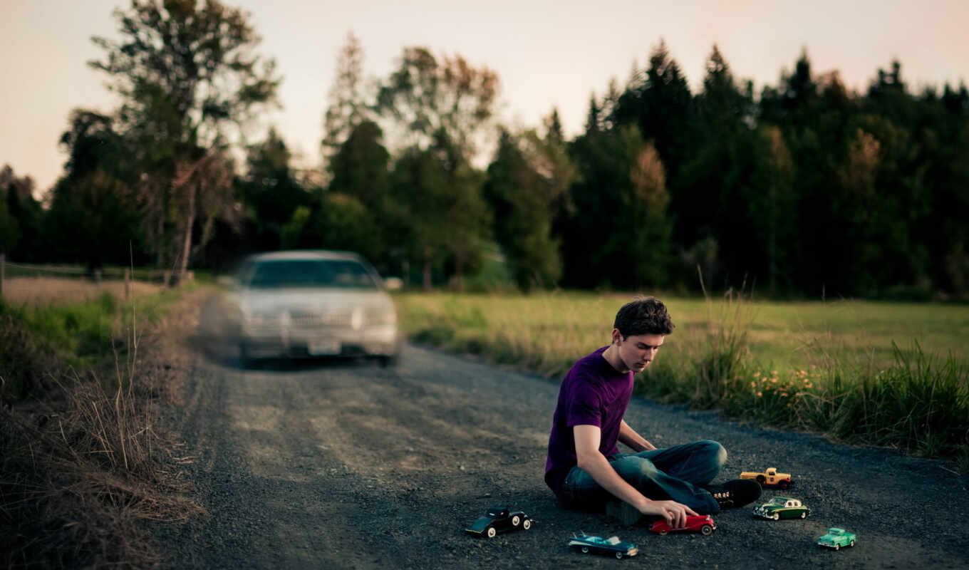 girl, toys, guy, road, situation, car