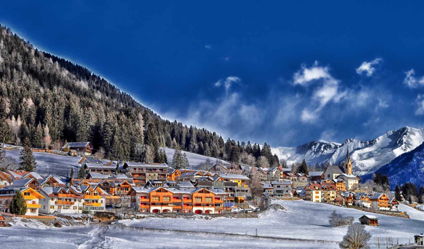 house, snow, winter, mountain, France, resort, village, ski, the alps